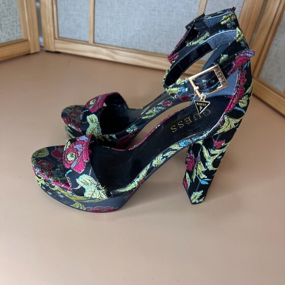 Guess Chunky Stack Heel platform with Ankle Strp open toe colorful texture sz 7 - Picture 6 of 9